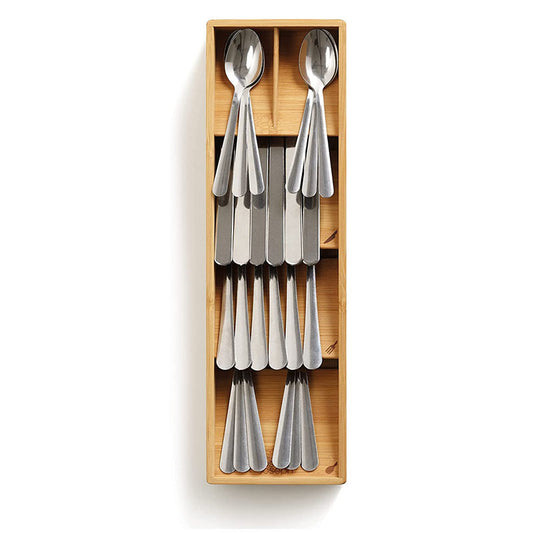 Expandable Bamboo Cutlery Organizer – Kitchen Drawer Grid Storage Box for Forks, Knives & Utensils