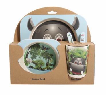 5-Piece Natural Bamboo Fiber Kids Tableware Set – Eco-Friendly Baby & Toddler Feeding Set