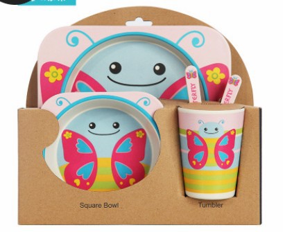 5-Piece Natural Bamboo Fiber Kids Tableware Set – Eco-Friendly Baby & Toddler Feeding Set