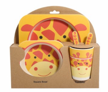 5-Piece Natural Bamboo Fiber Kids Tableware Set – Eco-Friendly Baby & Toddler Feeding Set
