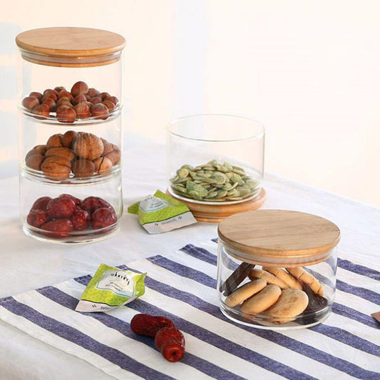 Eco-Friendly Glass Storage Containers with Natural Bamboo Lid – Airtight Zero-Waste Food Jars