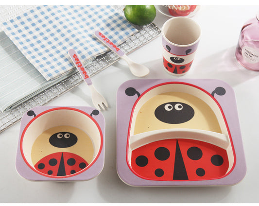 5-Piece Natural Bamboo Fiber Kids Tableware Set – Eco-Friendly Baby & Toddler Feeding Set