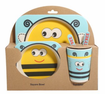 5-Piece Natural Bamboo Fiber Kids Tableware Set – Eco-Friendly Baby & Toddler Feeding Set