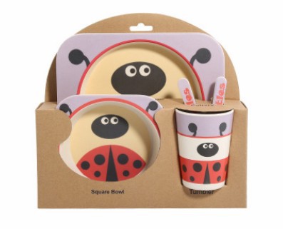 5-Piece Natural Bamboo Fiber Kids Tableware Set – Eco-Friendly Baby & Toddler Feeding Set