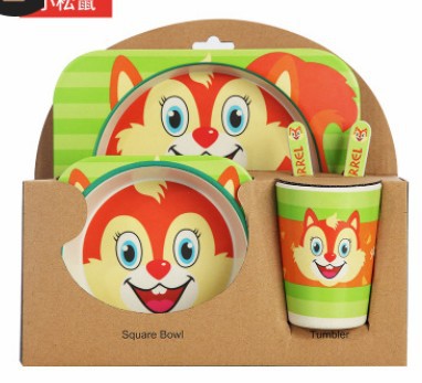 5-Piece Natural Bamboo Fiber Kids Tableware Set – Eco-Friendly Baby & Toddler Feeding Set