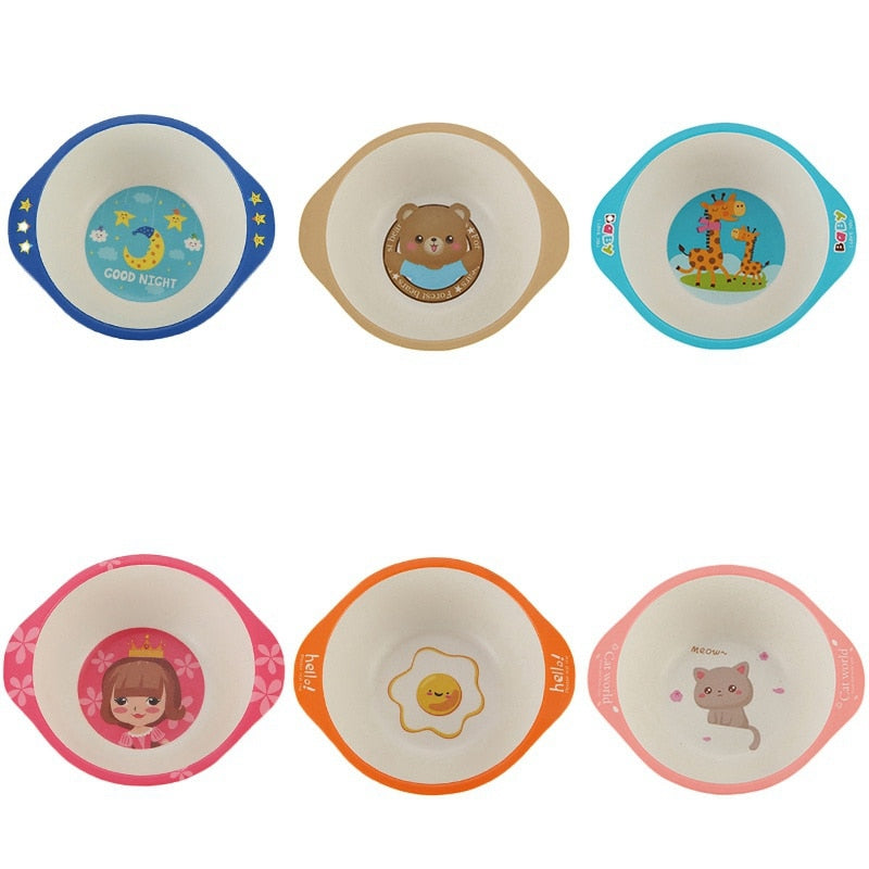 Natural Bamboo Fiber Kids Bowls – Cartoon Animal Eco-Friendly Baby & Toddler Feeding Se