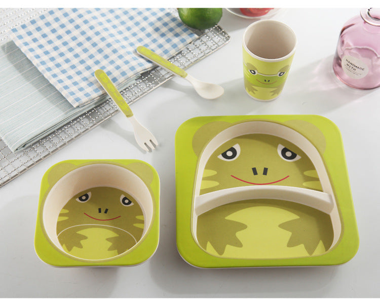 5-Piece Natural Bamboo Fiber Kids Tableware Set – Eco-Friendly Baby & Toddler Feeding Set