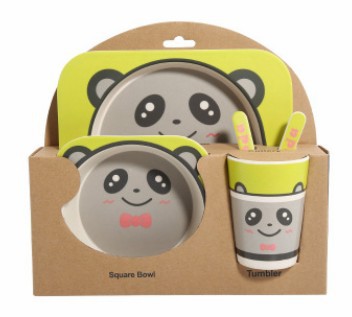 5-Piece Natural Bamboo Fiber Kids Tableware Set – Eco-Friendly Baby & Toddler Feeding Set