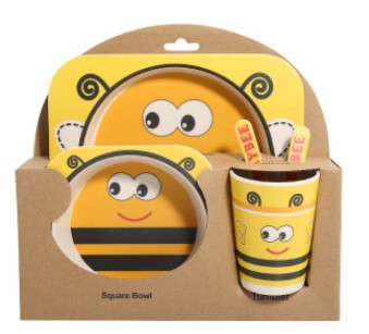 5-Piece Natural Bamboo Fiber Kids Tableware Set – Eco-Friendly Baby & Toddler Feeding Set