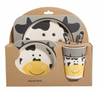 5-Piece Natural Bamboo Fiber Kids Tableware Set – Eco-Friendly Baby & Toddler Feeding Set