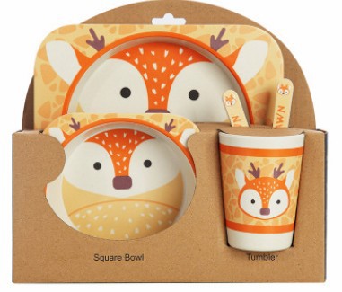 5-Piece Natural Bamboo Fiber Kids Tableware Set – Eco-Friendly Baby & Toddler Feeding Set