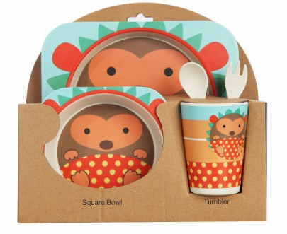 5-Piece Natural Bamboo Fiber Kids Tableware Set – Eco-Friendly Baby & Toddler Feeding Set
