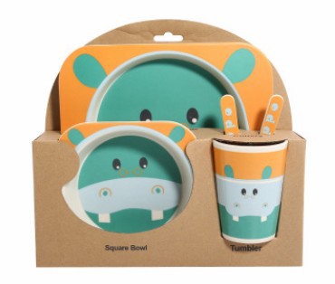 5-Piece Natural Bamboo Fiber Kids Tableware Set – Eco-Friendly Baby & Toddler Feeding Set
