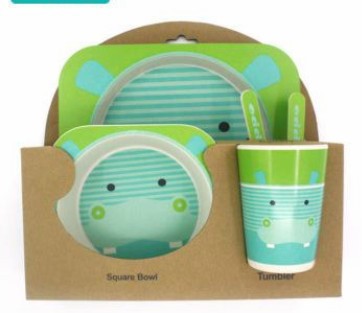 5-Piece Natural Bamboo Fiber Kids Tableware Set – Eco-Friendly Baby & Toddler Feeding Set