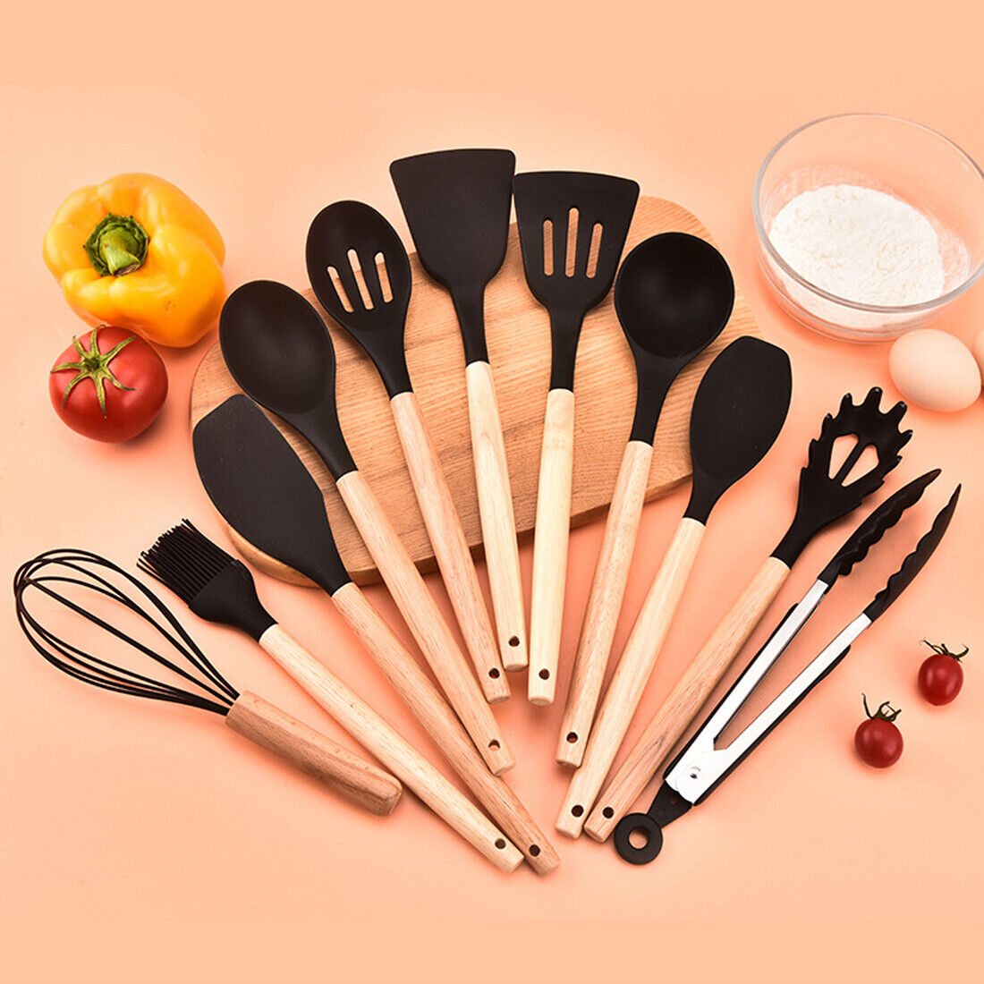 12-Piece Eco-Friendly Bamboo Kitchen Utensils Set – Silicone & Bamboo Cooking Tools