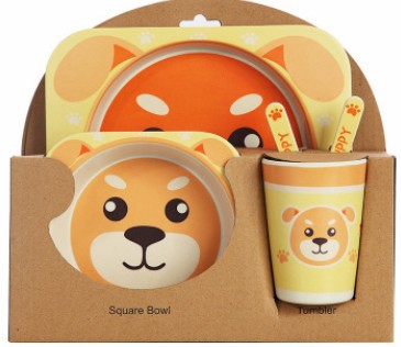5-Piece Natural Bamboo Fiber Kids Tableware Set – Eco-Friendly Baby & Toddler Feeding Set