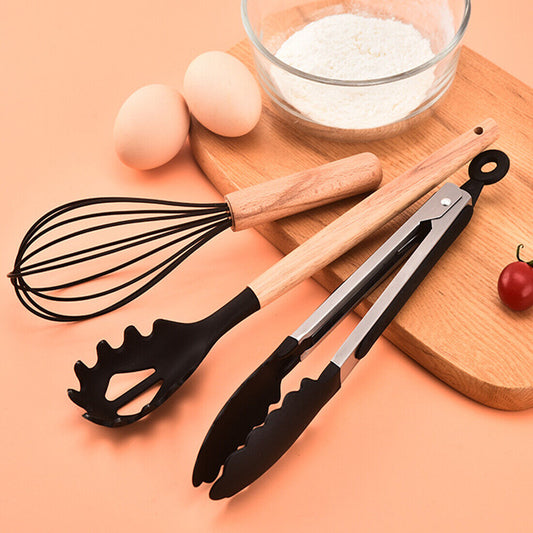 12-Piece Eco-Friendly Bamboo Kitchen Utensils Set – Silicone & Bamboo Cooking Tools