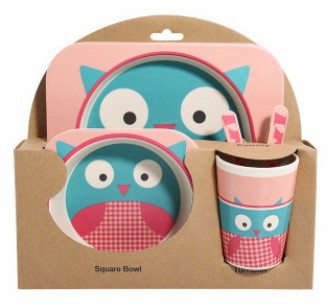 5-Piece Natural Bamboo Fiber Kids Tableware Set – Eco-Friendly Baby & Toddler Feeding Set
