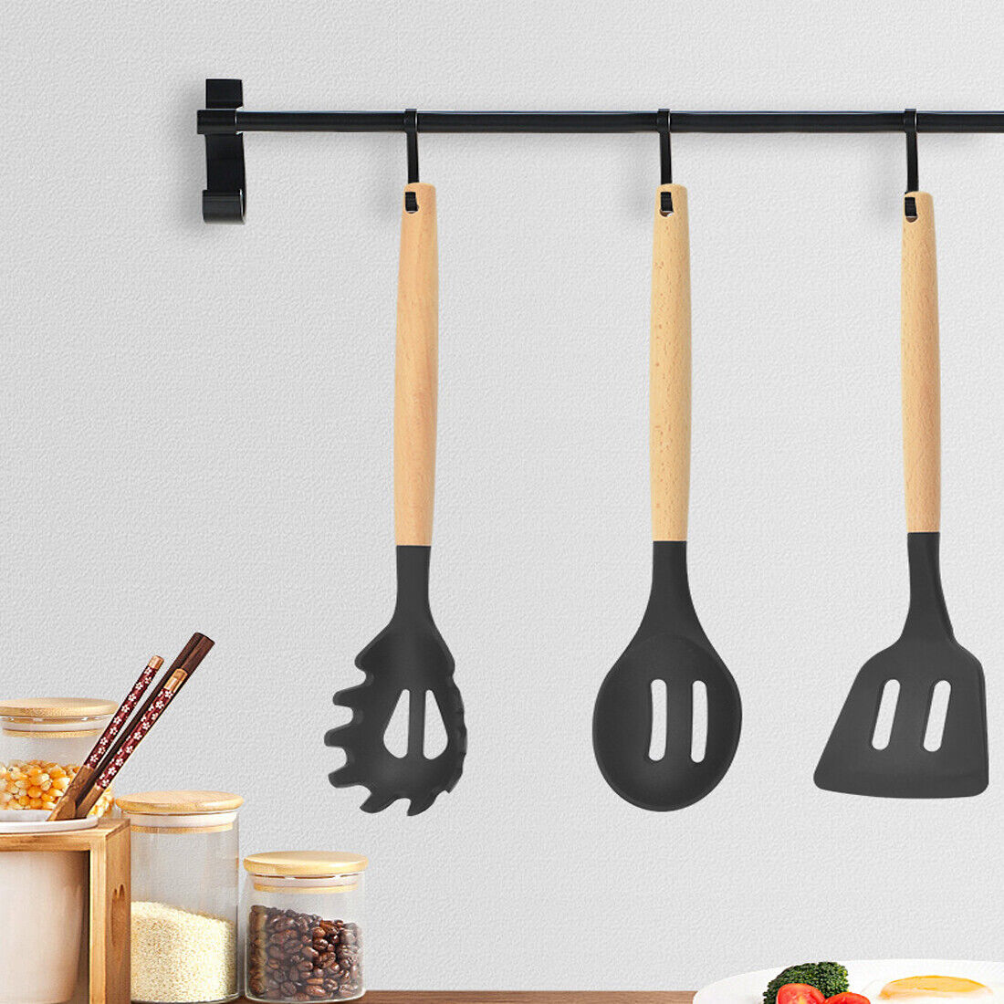 12-Piece Eco-Friendly Bamboo Kitchen Utensils Set – Silicone & Bamboo Cooking Tools
