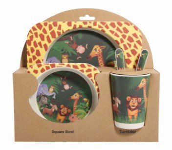 5-Piece Natural Bamboo Fiber Kids Tableware Set – Eco-Friendly Baby & Toddler Feeding Set