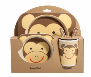 5-Piece Natural Bamboo Fiber Kids Tableware Set – Eco-Friendly Baby & Toddler Feeding Set