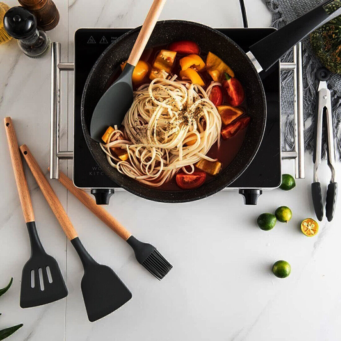 12-Piece Eco-Friendly Bamboo Kitchen Utensils Set – Silicone & Bamboo Cooking Tools