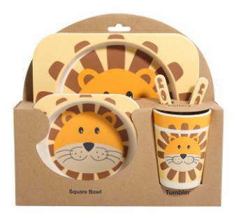 5-Piece Natural Bamboo Fiber Kids Tableware Set – Eco-Friendly Baby & Toddler Feeding Set
