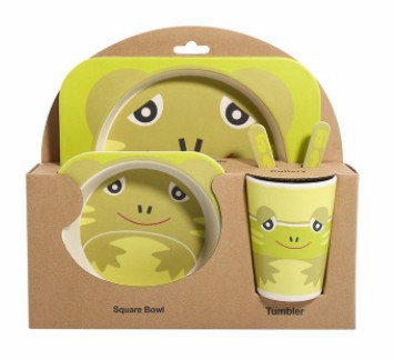 5-Piece Natural Bamboo Fiber Kids Tableware Set – Eco-Friendly Baby & Toddler Feeding Set